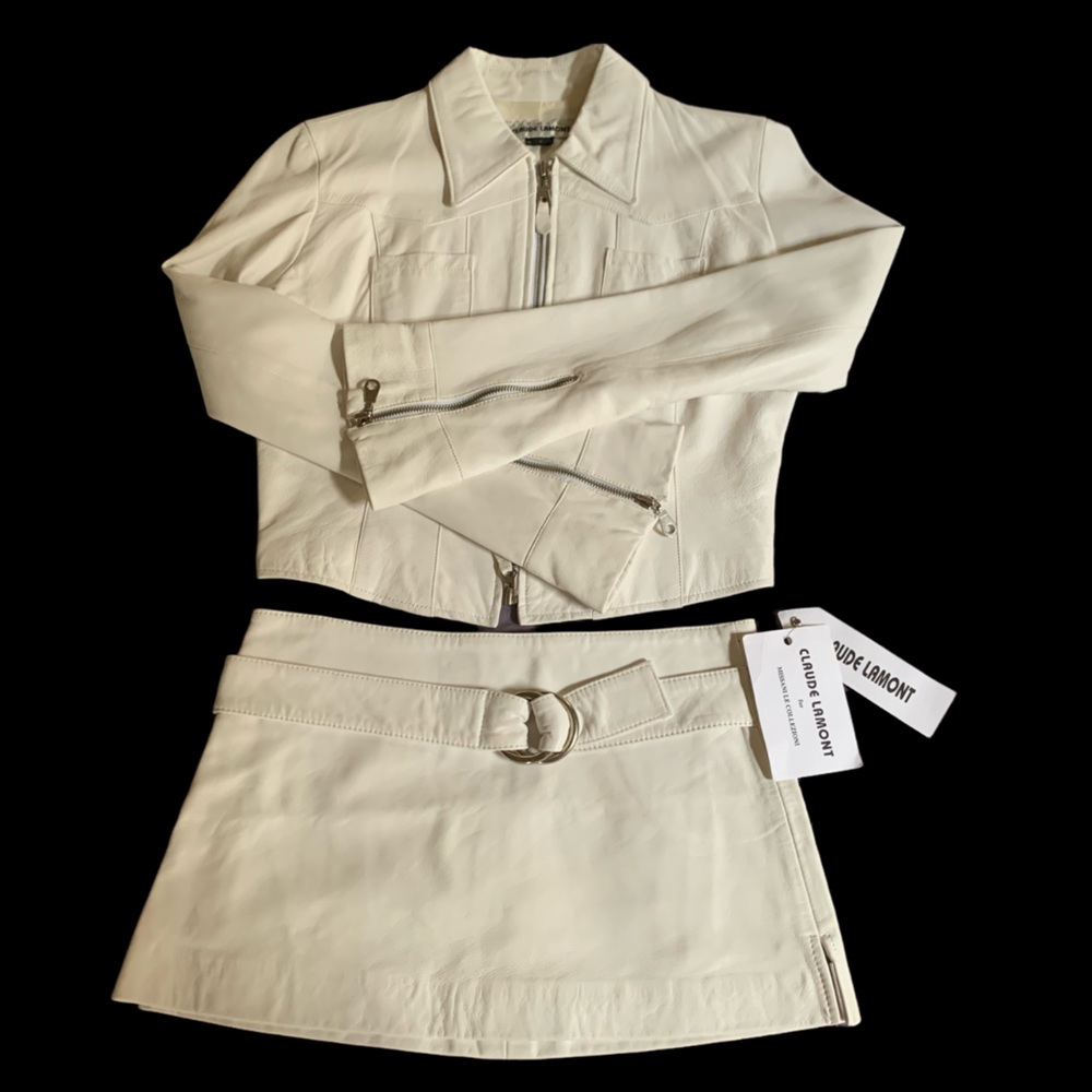 2 pc Leather Vintage Claude Lamont white suit